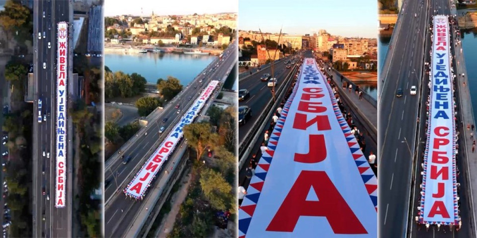 Ovaj prizor svi gledaju! Veliki transparent "Živela Ujedinjena Srbija" osvanuo u Beogradu (VIDEO)