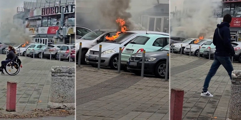 Plamen "progutao" auto na parkingu: Kulja gust dim kraj saobraćajnice! (VIDEO)
