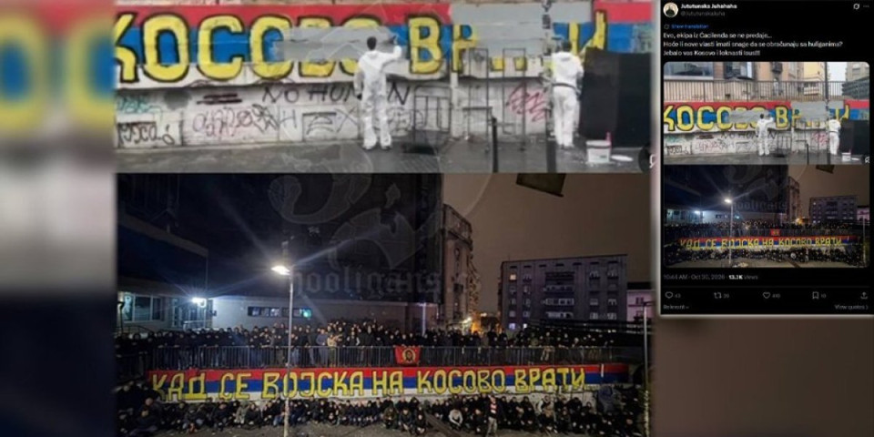 Oprosti im Bože, ne znaju šta rade! Blokaderi uništili grafit o KiM pa psovali Isusa Hrista (FOTO)